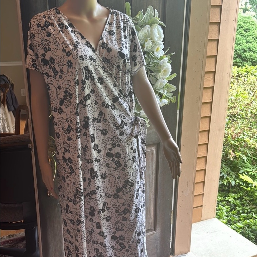 NWT XL Wrap Dress short sleeve Valerie Stevens Waist Tie Purse Knee Length White - Picture 3 of 9